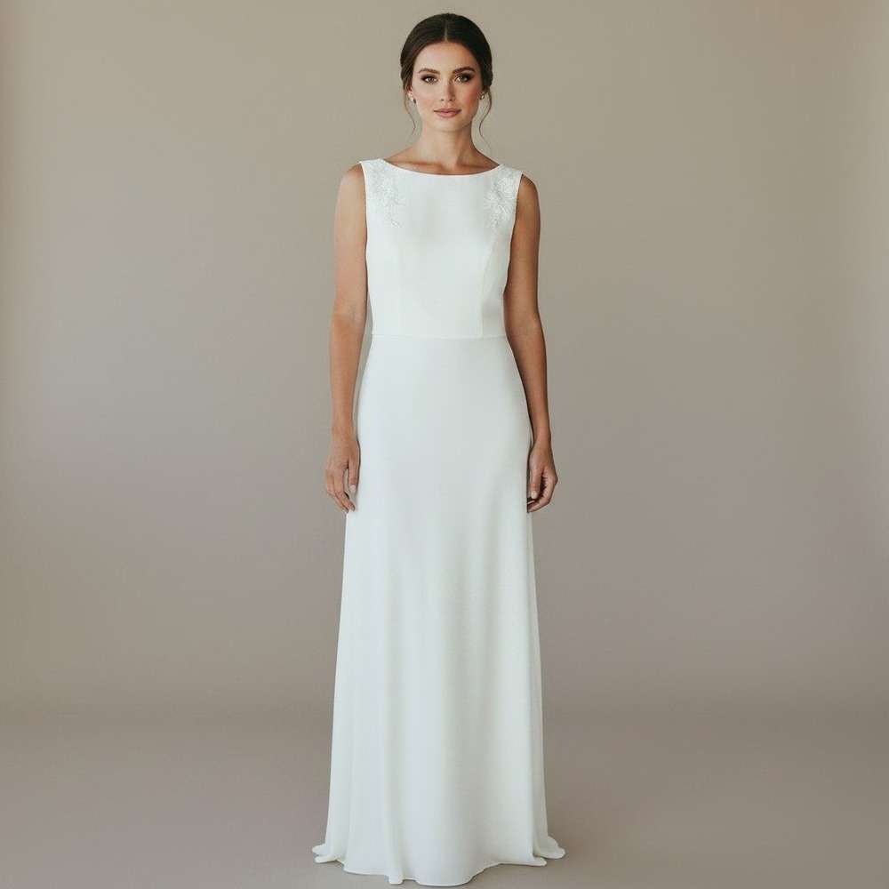 Vintage 100% Silk Ivory Wedding Dress One Time Worn Minimalist Bridal Gown S- 10